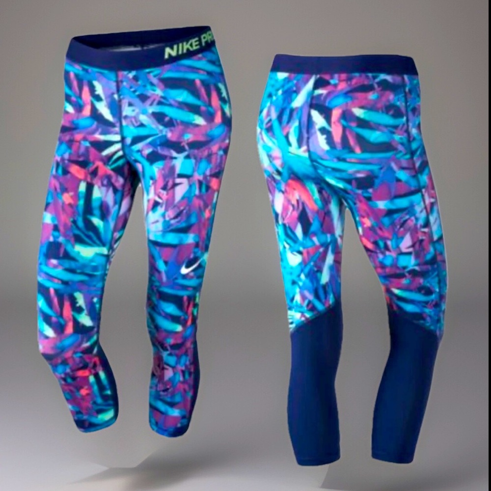 New Nike Pro Cool Dri Fit Capri 3/4 Training Leggings Blue/Black Everyday Sz M